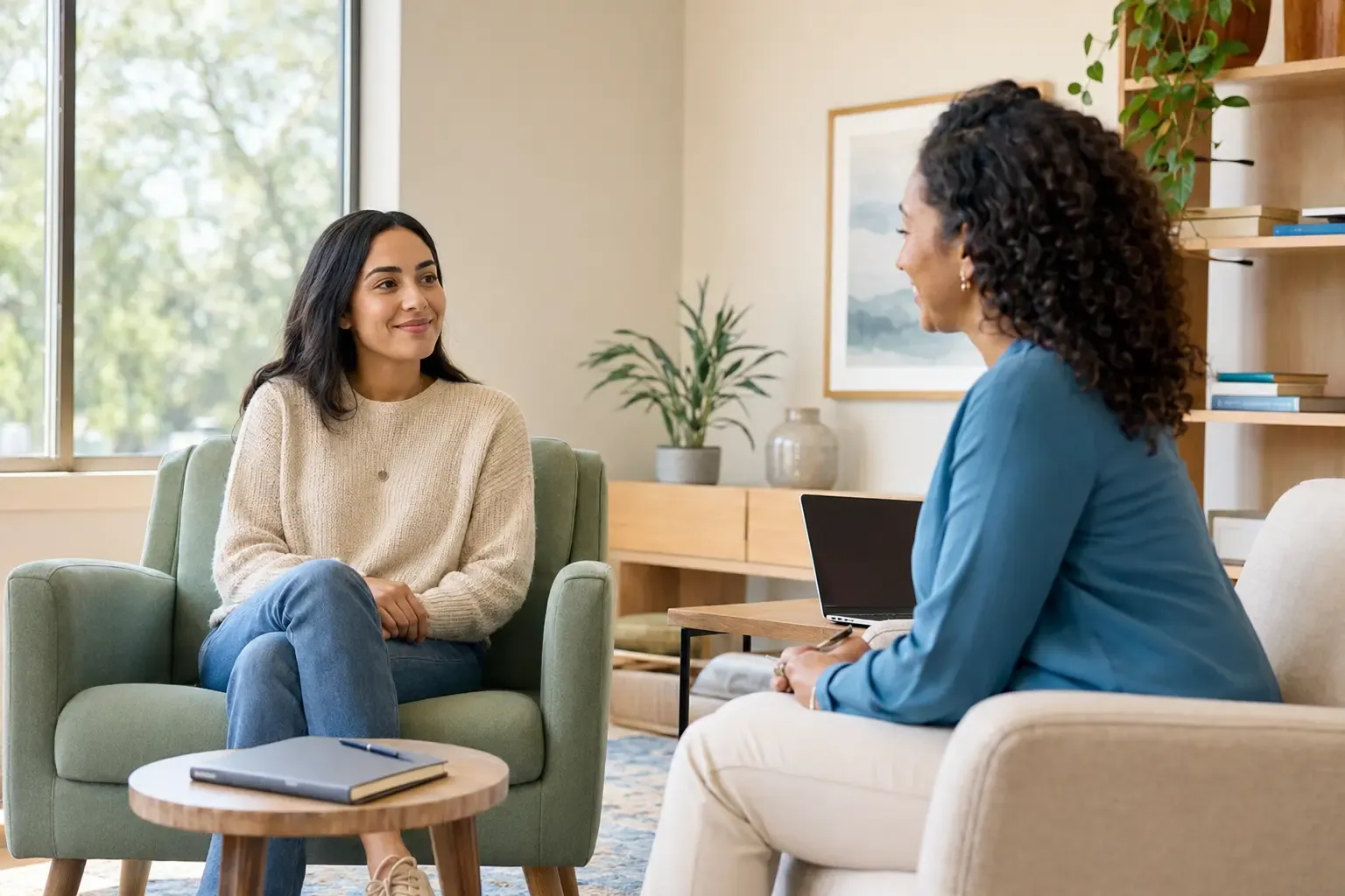 Texas patient speaking with a mental health clinician about therapy and psychiatric care
