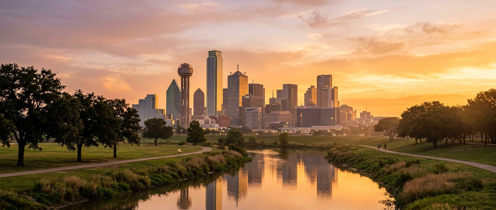 Dallas-Fort Worth skyline at golden hour